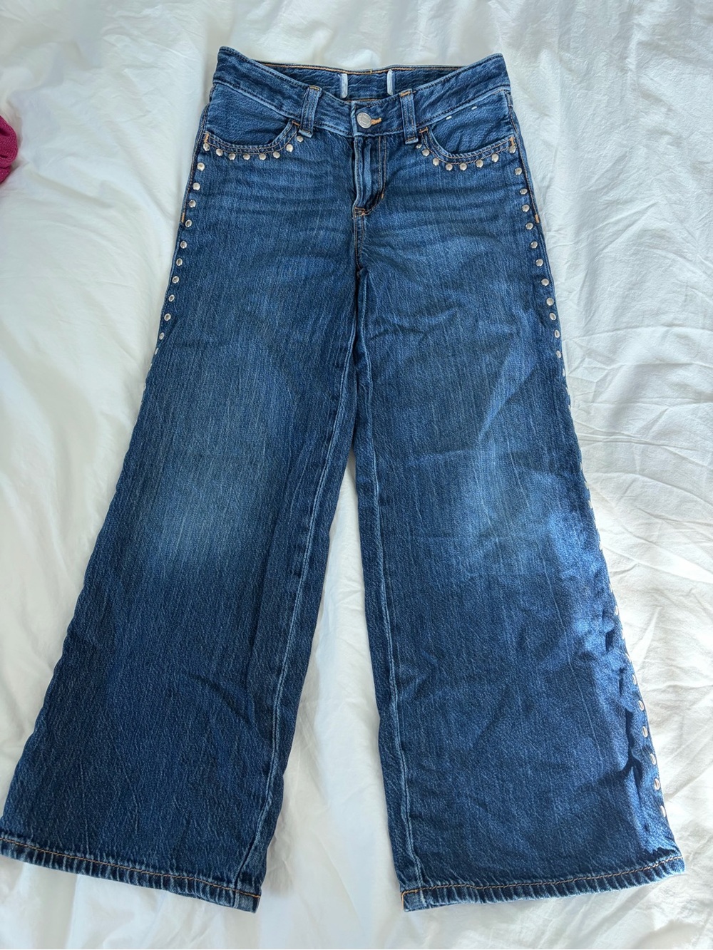 abercrombie kids Wide Leg Blue Denim Jeans with Stud Detail - kids size 7/8